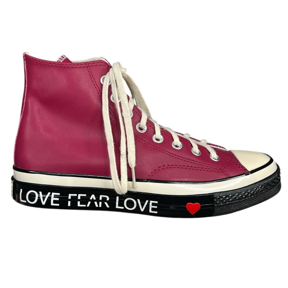 Converse Chuck Taylor 70 Hi Red Leather Fear Love Sneakers Size US 9.5